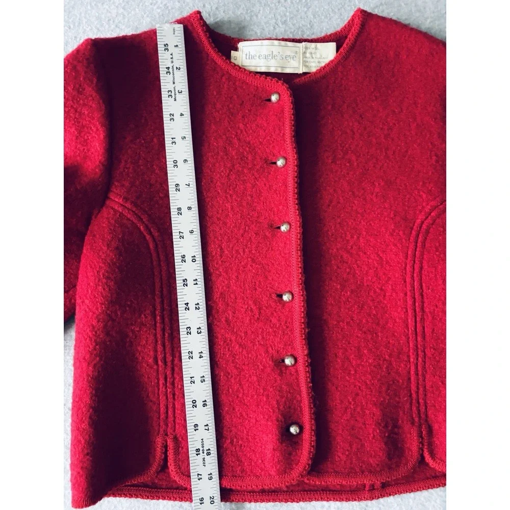 Vintage The‎ Eagles Eye Size 10 Boiled Wool Red Cardigan Sweater Silver Buttons
